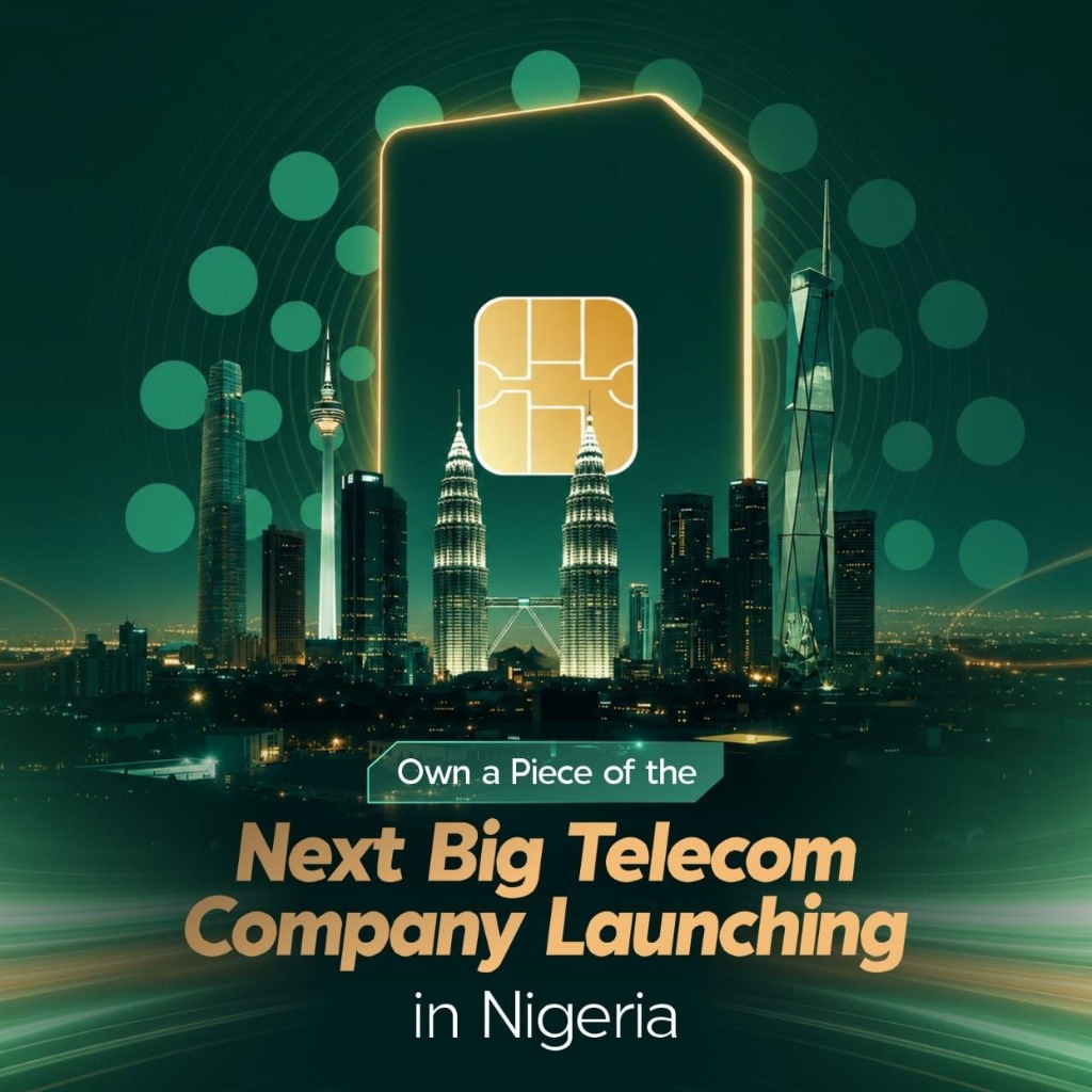 Nextel SIM Card Outline over Nigerian City Skyline